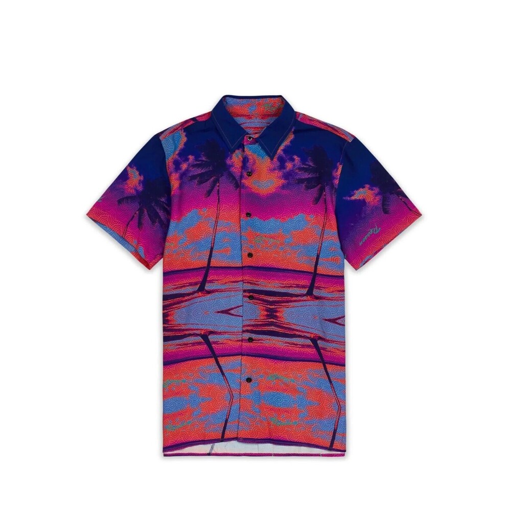 Men's Purple All-Over Print Sunsets Short Sleeve Button Down Hawaiian Shirt Sz L